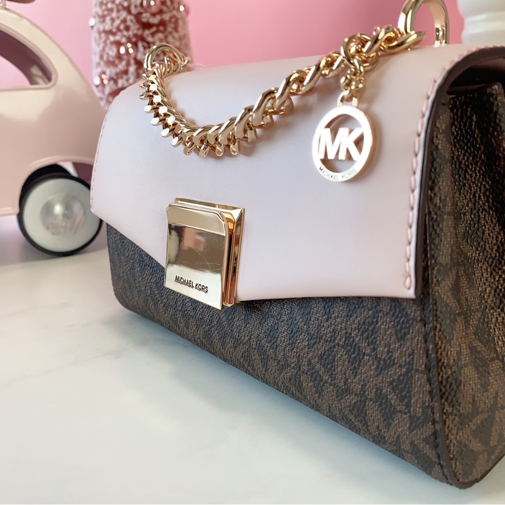 Final Sale!👜 MICHAEL KORS 🌺 Lita Small Two-Tone Logo and Leather Crossbody Bag - Picture 5 of 15